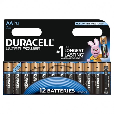 Duracell Ultra Power - Pack de 12 Pilas alcalinas AA, Color Negro