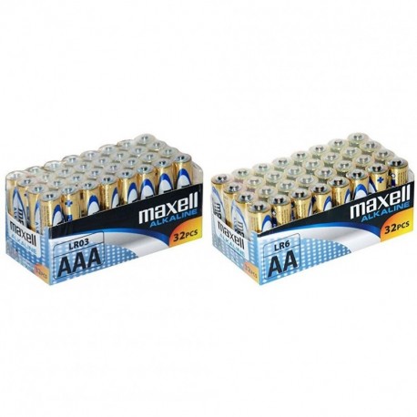 Maxell LR03 - Pilas AAA, 32 unidades + Maxell LR6 - Pilas AA, 32 unidades, color dorado