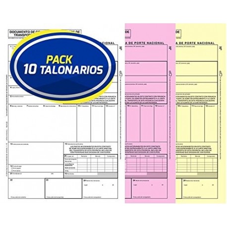 Pack 10 Talonarios Carta de Porte Nacional Autocopiativos Anónimos