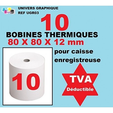 Bobina Térmica – 80 x 80 x 12 – paquete de 10 para rodillo para caja y impresora térmica