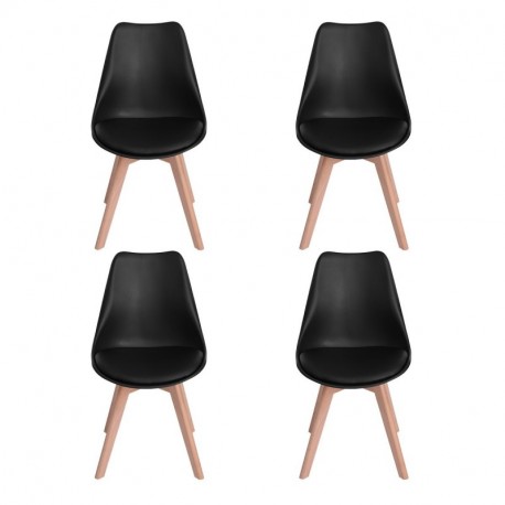 H.J WeDoo Pack de 4 Silla de Comedor Silla escandinava, Pata Madera de Haya y Asiento Acolchado, Estilo nórdico - Negro