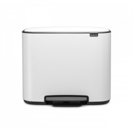Brabantia Bo Pedal - Cubo de basura, Acero Inoxidable, 2 cubos interiores , Blanco, 11 + 23 litros
