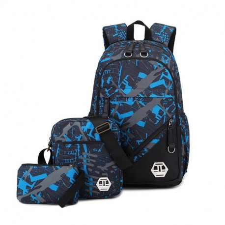Mioy Tres piezas set adolescentes mochilas escolares lona estampados mochila Hombres 15 Pulgadas ordenador portatil backpack 