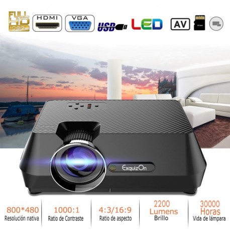 ExquizOn Mini Proyector Portátil GT-S9 Full HD 1080P Proyector LED Multimedia 2200 Lúmenes Entretenimiento en Casa Entrada HD