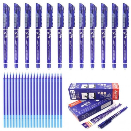 12 bolígrafos de tinta negra, roja, azul oscura o azul, borrable de 0,5 mm y 20 recambio de gel de bolígrafos, papelería esco