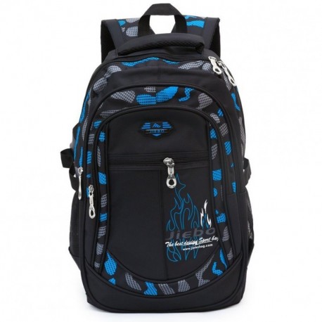 Mochila Escolar Carga Pórtatil Oxford Bolsa Escuela Viajes Outdoor Gran Capacidad para Estudiantes para Chicos Negro y Azul 