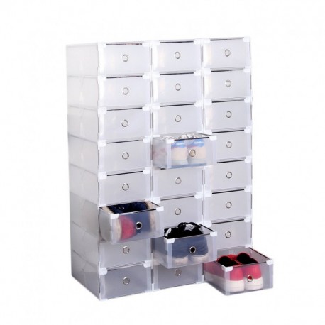 Homgrace 24 Cajas para Zapatos Transparente Plástico, Caja Guardar Zapatos, Calcetines, Juguetes, Cinturones para la organiza
