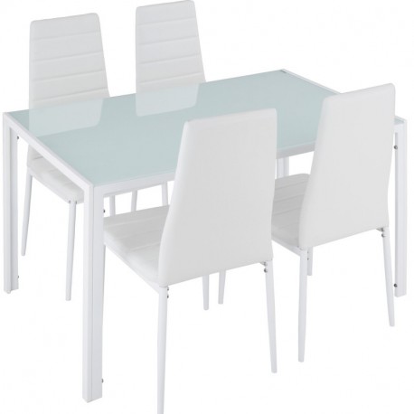 TecTake Conjunto de Mesa y 4 sillas de Comedor | Alto Grado de Confort | Tablero de la Mesa Robusto, de Vidrio Templado de Se