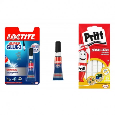 Lote de Adhesivo Universal Instantáneo Loctite Super Glue-3 Original 3 Gr + Masilla Adhesiva Pritt Multi Tack blanca