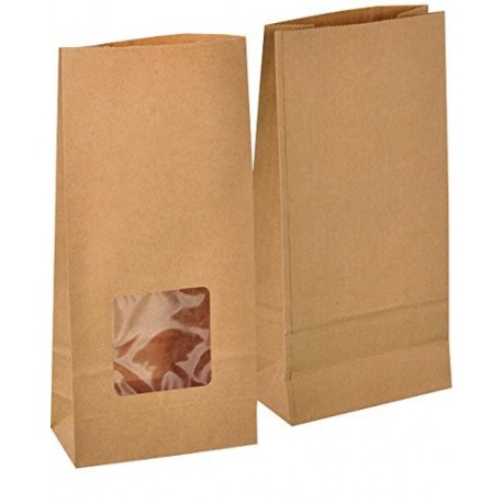 50 Kraft marrón bolsas de papel con base 12 x 6 x 22 cm., 70 gr./m2. papel para envolver pan galletas y dulces de panadería. 