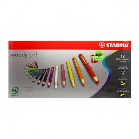 Stabilo UK2/880 – 18 Woody 3 en 1 Multi Propósito – Lápices de colores Pack de 18 