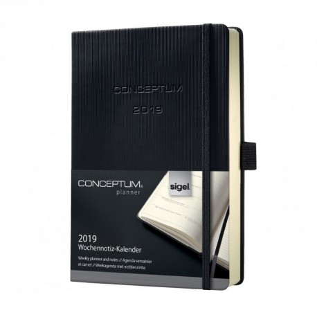 Sigel C1914 Agenda semanal 2019 y cuaderno CONCEPTUM, tapa dura,14,8 x 21,3 cm, color negro