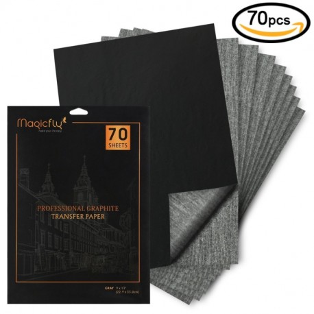 Papel carbón, Magicfly 70 hojas 9 "x 13" negro papel de calco, hojas de papel de transferencia de grafito para seguimiento 