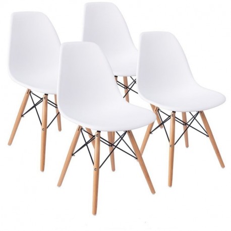 KunstDesign Eames Style Chairs Set de 4, diseño ergonómico, Patas de Madera de Haya Natural, Aspecto Moderno de Mediados de S