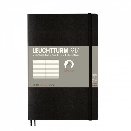 Leuchtturm1917 358288 B6 Plus - Cuaderno con rayas tapa blanda , color negro