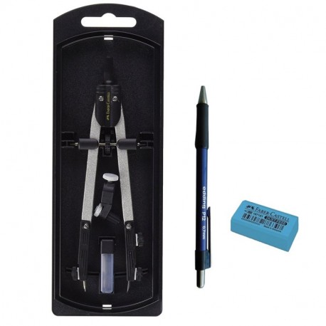 PACK LOTE Faber Castell Bigotera Compás con adaptador universal 32722-8 + Portaminas Edding P12 0,7mm + Goma de Borrar Faber 