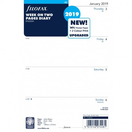 Filofax 19-68522 - Agenda semanal tamaño A5, 2 páginas, 2019 