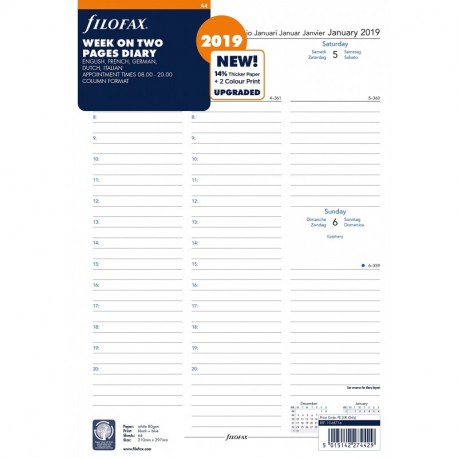 Filofax 19-68714 - Agenda semanal para citas 2019, A4, 2 páginas 