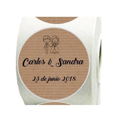 100 Etiquetas kraft adhesivas Pareja Mr &Mrs para boda personalizadas