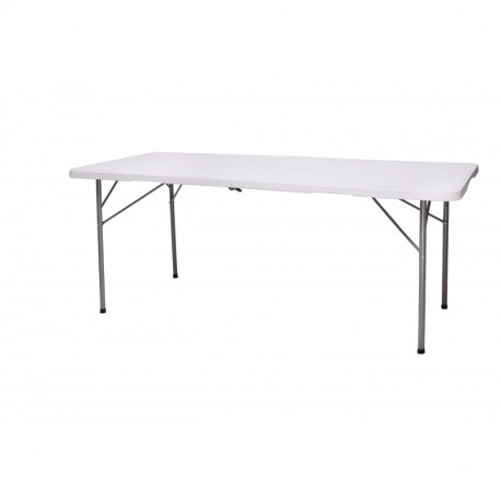 MiC-Lulu Mesa plegable de plástico en dos mitades con riel de deslizamiento Mesa de camping BBQ 180x70x74cm blanco FT180070WS