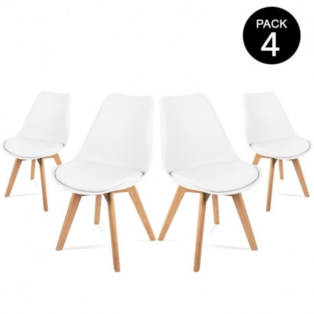 Mc Haus Lena Pack 4 Sillas, Madera/Acero/Polipropileno, Blanco, 53.5x49x83 Cm, 4 Unidades