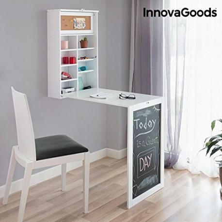 InnovaGoods Escritorio Plegable de Pared, Madera, Blanco, 80x50x18 cm