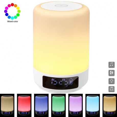 Luz con altavoz Bluetooth, Altavoz portátil Luz nocturna 7 colores 3 modos de luz Sensor táctil Soporte TF Tarjeta USB Blueto