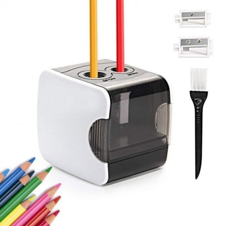 HOMMINI Sacapuntas electrico, Sacapuntas automático Pencil Sharpener con Dos Agujeros automÁtico,USB Cable Recargable,AA Pila