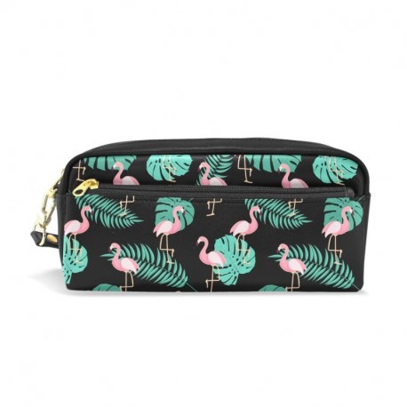 Estuche para lápices, diseño de hojas de flamenco tropicales, bolsa de viaje para maquillaje, cartera de gran capacidad, impe