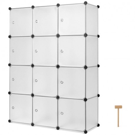 Homfa Armario Modular Estantería Modular Organizador para Ropas de 12 Cubos Blanco 110x145x37.5cm