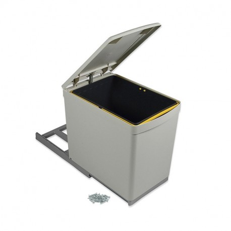 Contenedor de reciclaje Emuca de fijación inferior y extracción manual con 1 vaso de 16 litros y tapa automática