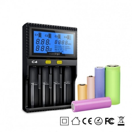 18650 Cargador Rápido de Pilas Recargable Inteligente con pantalla LCD y 4 Ranuras para Pilas de Litio Recargables Ni-MH/Ni-C