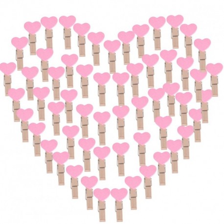 100pcs Mini Pinzas Madera Pequeñas con Corazón 3.5cm Adorno de Fotos Ropa para Celebración Navidad Boda Papel Fotográfico Cli