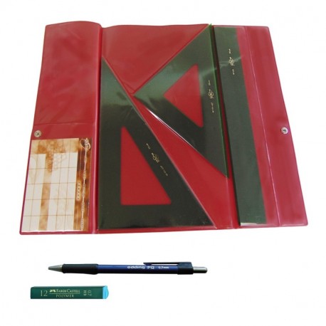 PACK LOTE Estuche técnico FAIBO VERDE Juego compuesto por Regla 30 cm GRADUADA, escuadra y cartabón de 25 cm SIN GRADUAR + Po