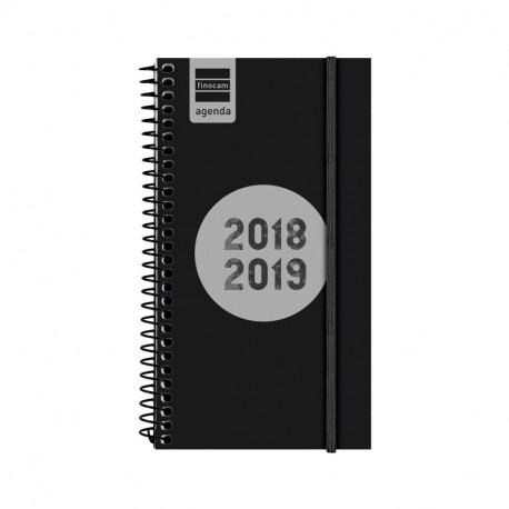 Finocam Espir Label - Agenda 2018-2019 semana vista apaisada español, 94 x 171 mm, negro