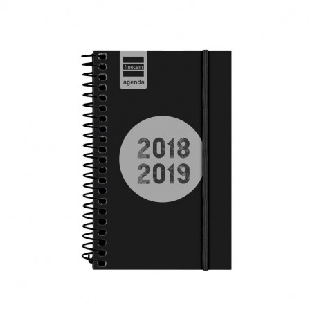 Finocam Espir Label - Agenda 2018-2019 semana vista apaisada español, 79 x 127 mm, negro