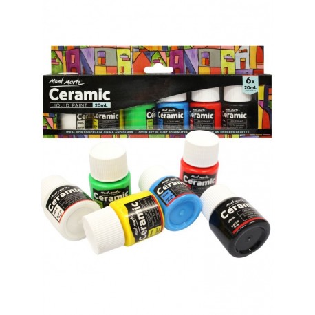 MONT MARTE Pintura para Porcelana y Cerámica - 6 piezas x 20ml - Colores cerámicos resistentes al agua - Pinturas de alta cal