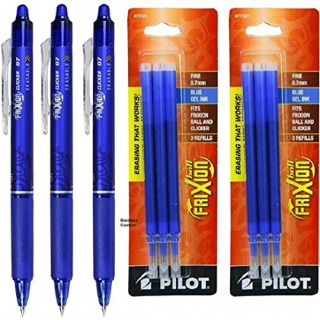 Pilot-3 Bolígrafos Borrables Frixion Clicker Azul y Seis Recambios