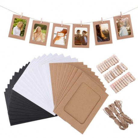 VORCOOL 30pcs Marco de Foto de Papel Decoración de pared con Cuerda y Clip Bordes de Decoración Marco de Papel para 4x6in Fot