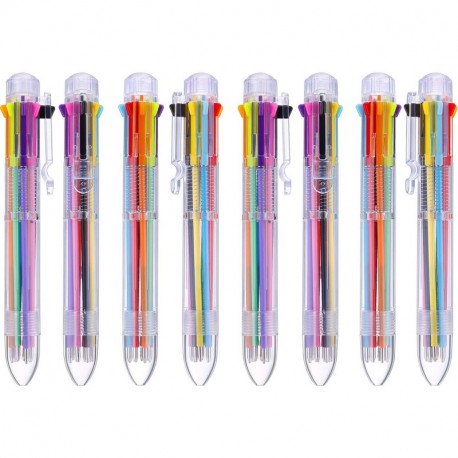16 Piezas de Bolígrafos de Multicolor Bolígrafos de Bola Retráctiles 8-en-1 8 Colores Plumas de Punta de Bola de Barril Trans