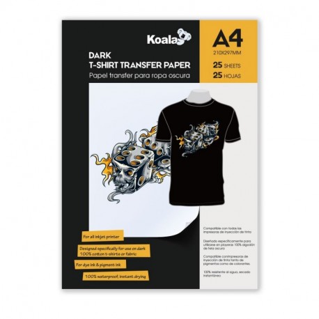 KOALA Papel de transferencia de tinta para camisetas de oscuros, 25 hojas, A4.