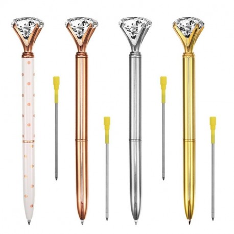 FOGAWA 4 Piezas boligrafo diamante Diamante Grande Bolígrafos Metal Bolígrafos de Bola y 4 Piezas de Recambios de Bolígrafo d
