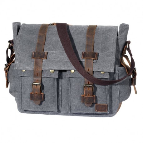 Lifewit Bolso Mochila Maletín para Portátil Bolso Mensajero,Cuero Lona 15,6 Pulgadas Gris 