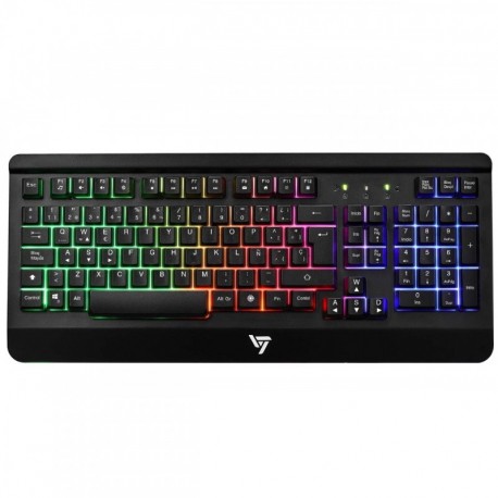 VicTsing Teclado Gaming Español USB, LED Rainbow Retroiluminación y Panel Completamente Metálico, Teclado QWERTY Español Idea