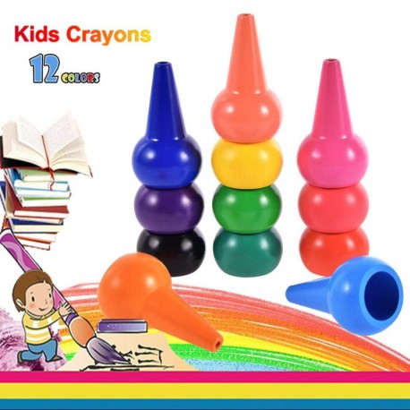 Anteel® Crayones con los Dedos para Niños, 12 Colores 3D Lápices de Colores de Pintura Palos Juguetes Apilables para Niños y 