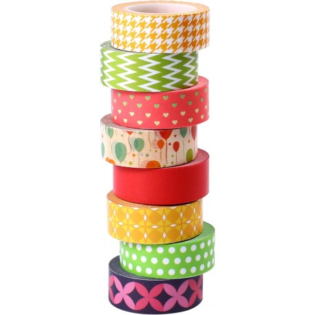 ST Washi Tape -Cinta Adhesiva Decorativa, Cinta de carrocero, 15mmX9.14m,8 Piezas