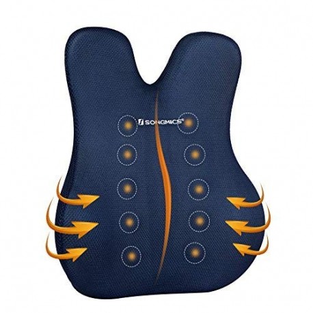 SONGMICS Cojín Lumbar, Cojín de Respaldo con Espuma de Memoria, con Funda de Malla Transpirable, Correa Ajustable, para Silla