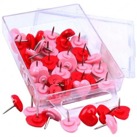 SODIAL 50 PCS Heart Push Pins, tablones de anuncios de color rojo Thumb Tacks, Pink Cute tachuelas de pared decorativos para 