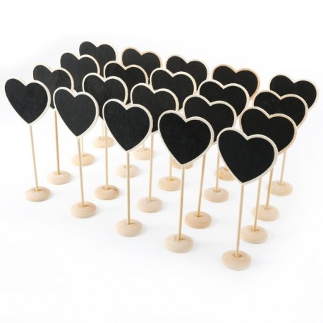 CLE DE TOUS - Lote de 20pcs Pizarras con forma de corazón Pizarra Tablero con Soporte de Madera para Poner Nombre Precio Núme