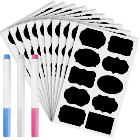 YuCool 100 etiquetas adhesivas reutilizables para pizarras y botellas con 3 marcadores de tiza líquida, color negro